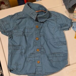 Carter's Blue Button-Down Shirt with Vehicle Print